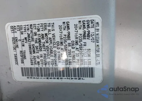 2009 Nissan Murano S from USA, damaged, VIN JN8AZ18W89W11348